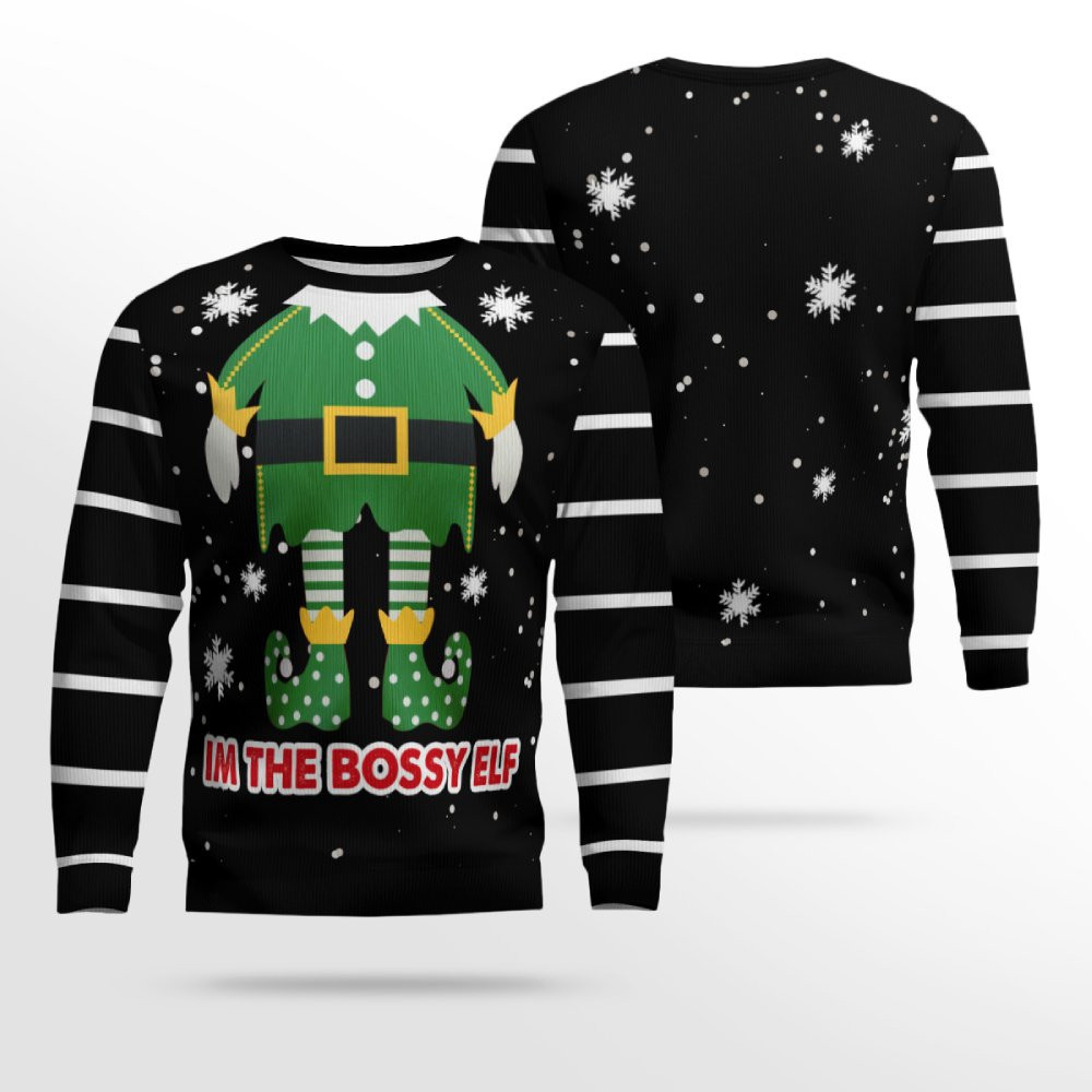 I'm The Bossy Elf Ugly Christmas Sweater Black