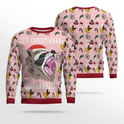 Raccoon It's Christmas Ugly Christmas Sweater Powder Pink