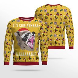 Raccoon It's Christmas Ugly Christmas Sweater Gold Metallic