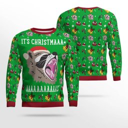 Raccoon It's Christmas Ugly Christmas Sweater Green