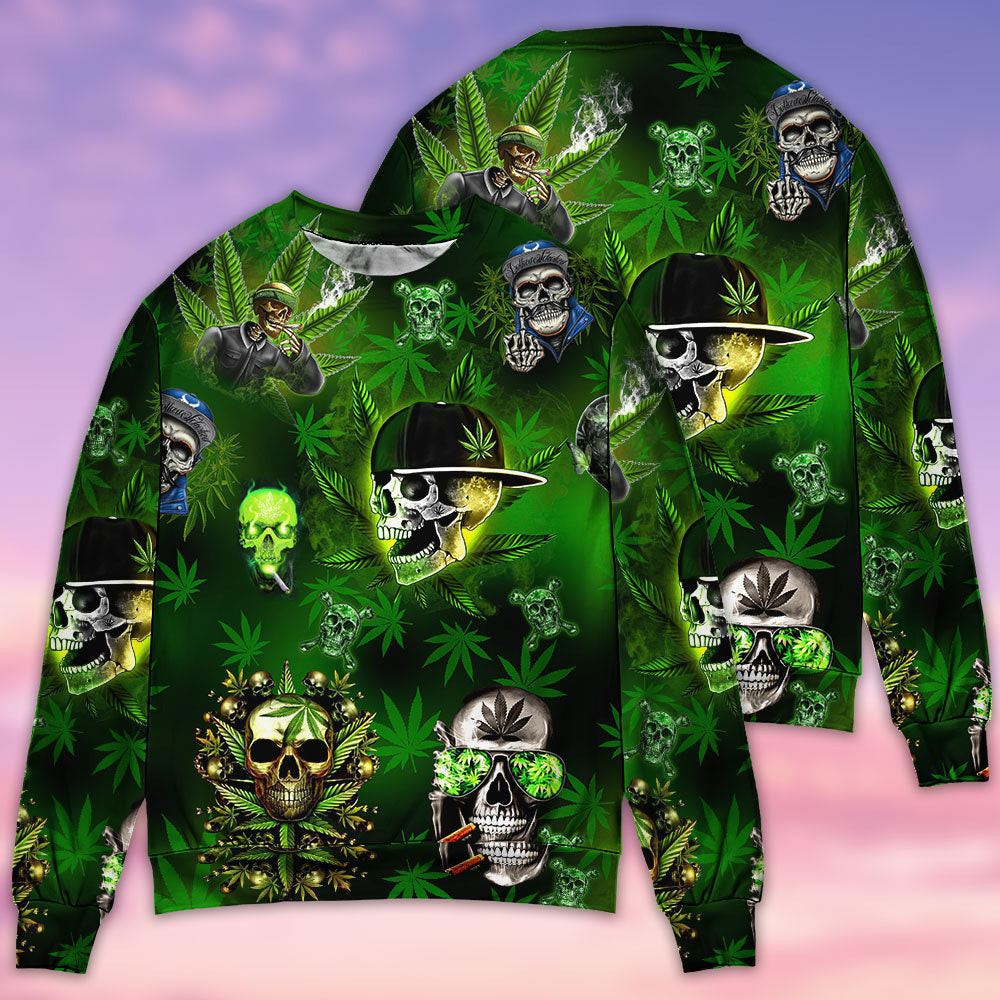 Skull Let's Get High Green Christmas Ugly Sweater
