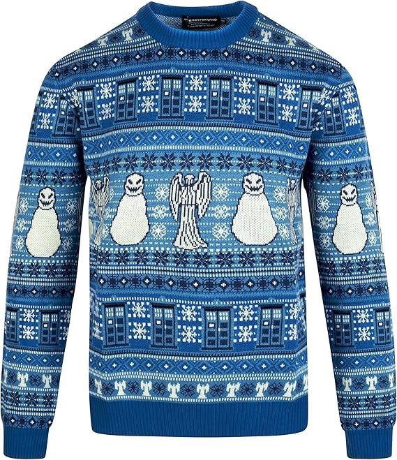 Doctor Who Tardis Angel Snowman Christmas Ugly Sweater