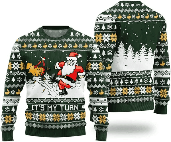 Funny It's My Turn Santa Turkey Ugly Thanksgiving Sweater