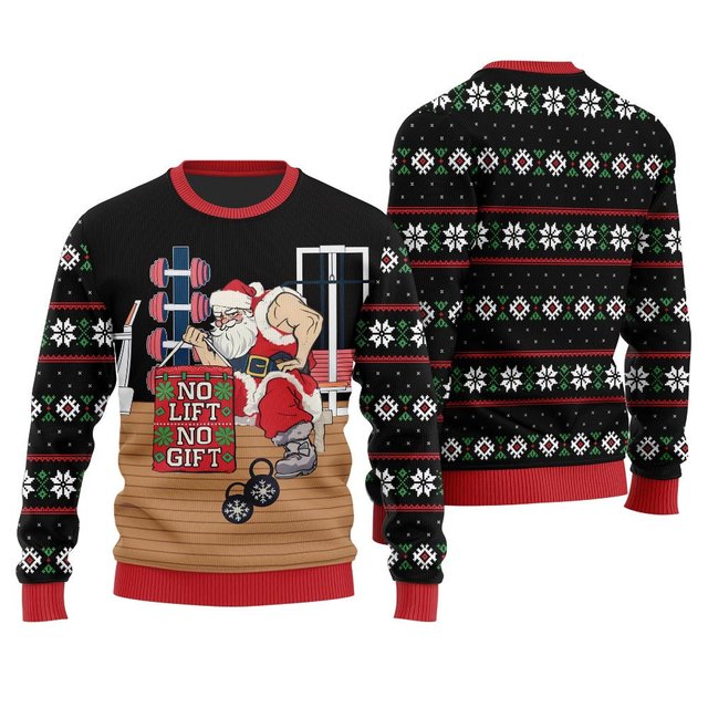 No Lift No Gift Gym Santa Ugly Christmas Sweater Black