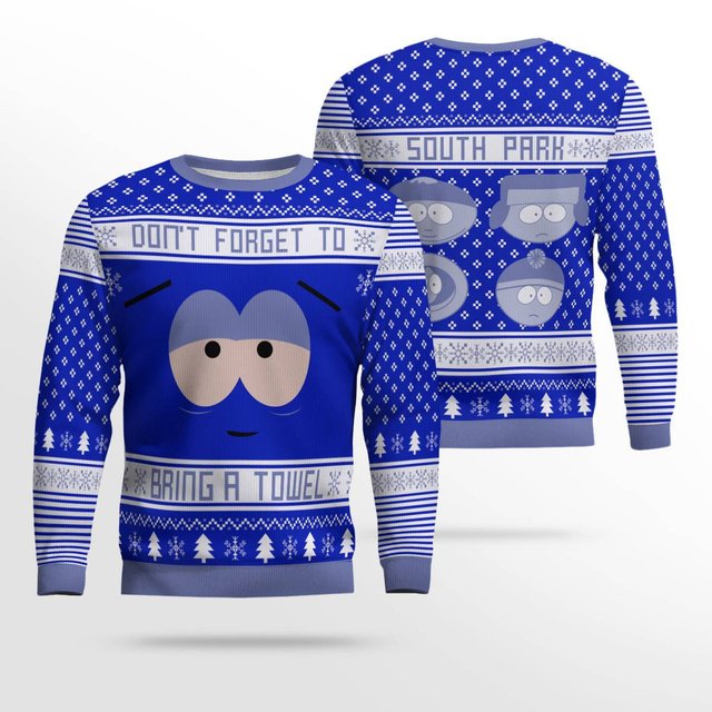Don't Forget To Bring a Towel Ugly Christmas Sweater Blue