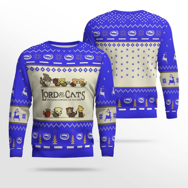 Lord Of Cats Ugly Christmas Ugly Christmas Sweater Funny Blue