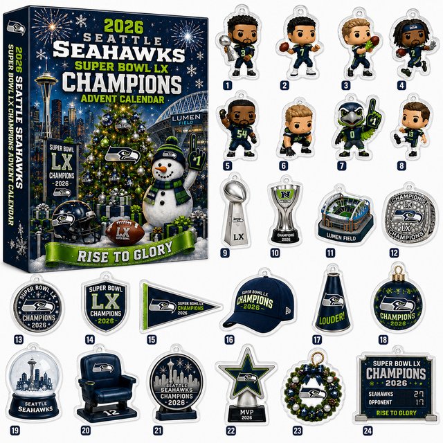 Seattle Seahawks Super Bowl LX Champions 2026 Christmas Advent Calendar Gift for Football Fans