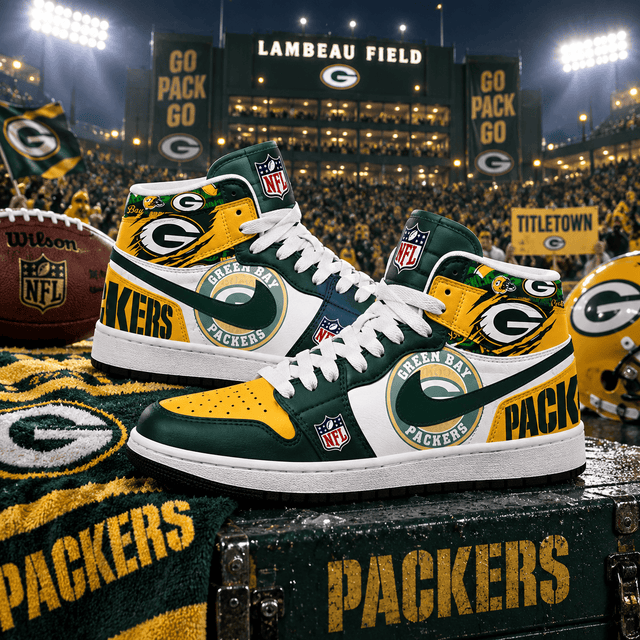 Green Bay Packers Green Gold Football Pride AJ1 High Top Shoes for Football Fans