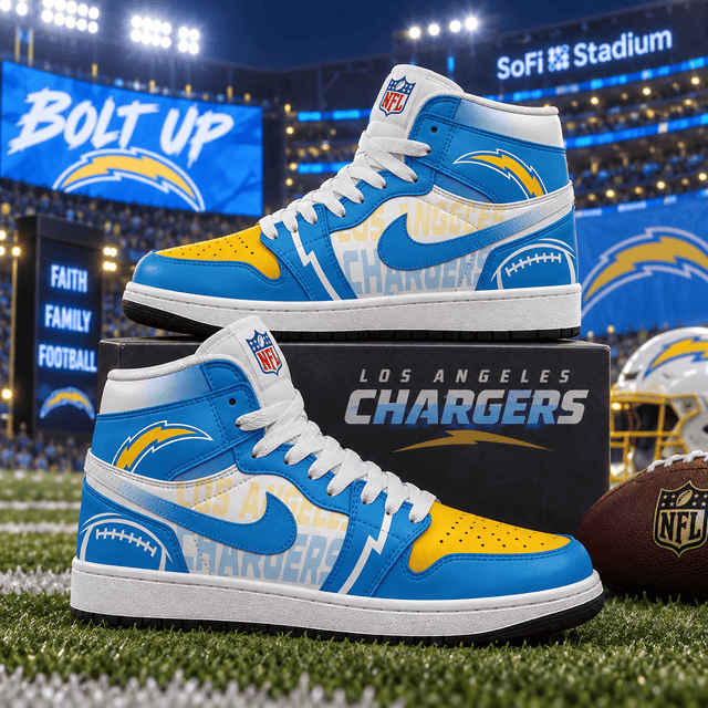 Los Angeles Chargers Powder Blue Gold Football Pride AJ1 High Top Shoes for Football Fans