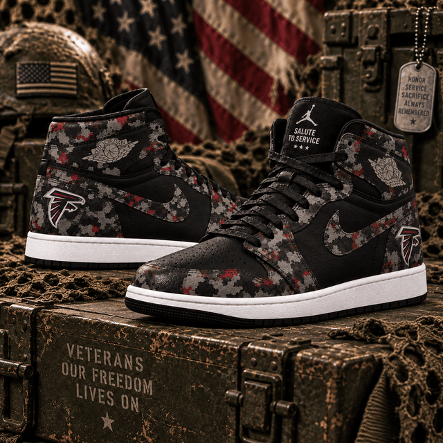 Atlanta Falcons 2026 Salute to Service Black Camo AJ1 High Top Shoes