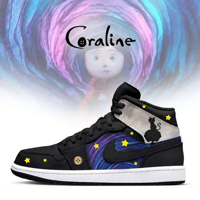 Coraline Black Cat Starry Night Halloween Shoes Sneakers for Movie Fans