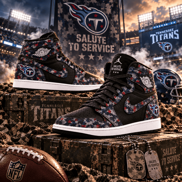Tennessee Titans 2026 Salute to Service Black Camo AJ1 High Top Shoes