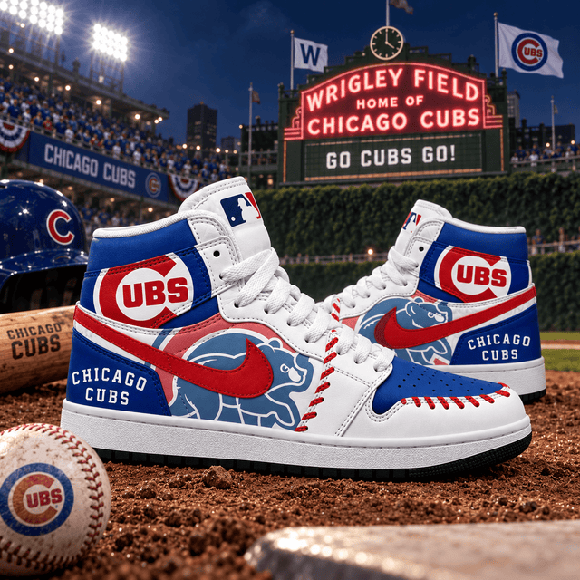 Chicago Cubs Blue Red White Baseball Pride AJ1 High Top Shoes for Baseball Fans