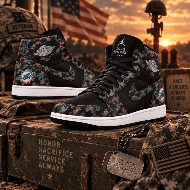 Miami Dolphins 2026 Salute to Service Black Camo AJ1 High Top Shoes