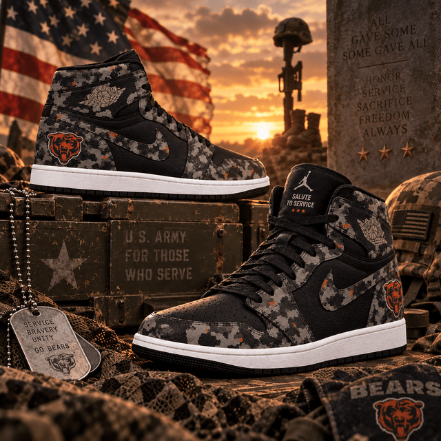 Chicago Bears 2026 Salute to Service Black Camo AJ1 High Top Shoes