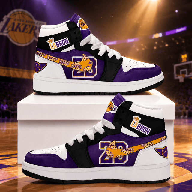 LeBron James Los Angeles Lakers 23 Purple White AJ1 High Top Shoes for Basketball Fans