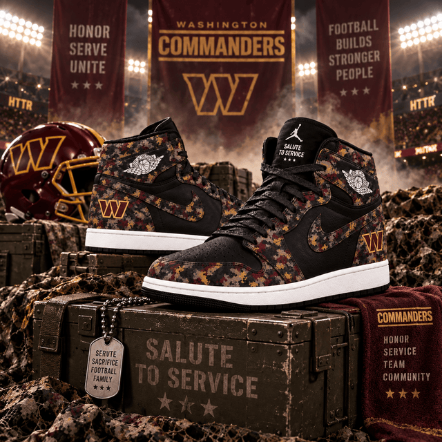 Washington Commanders 2026 Salute to Service Black Camo AJ1 High Top Shoes