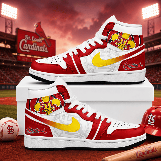 St. Louis Cardinals Red Yellow AJ1 High Top Shoes for Baseball Fans