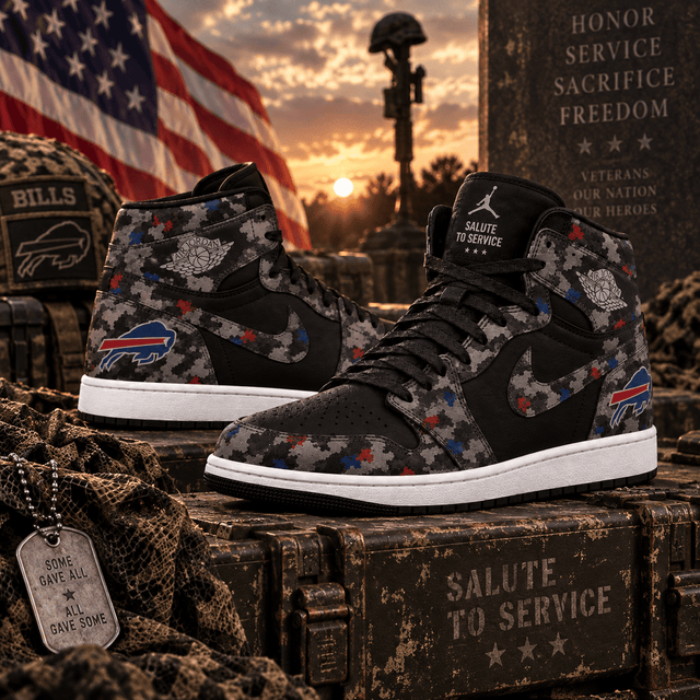 Buffalo Bills 2026 Salute to Service Black Camo AJ1 High Top Shoes