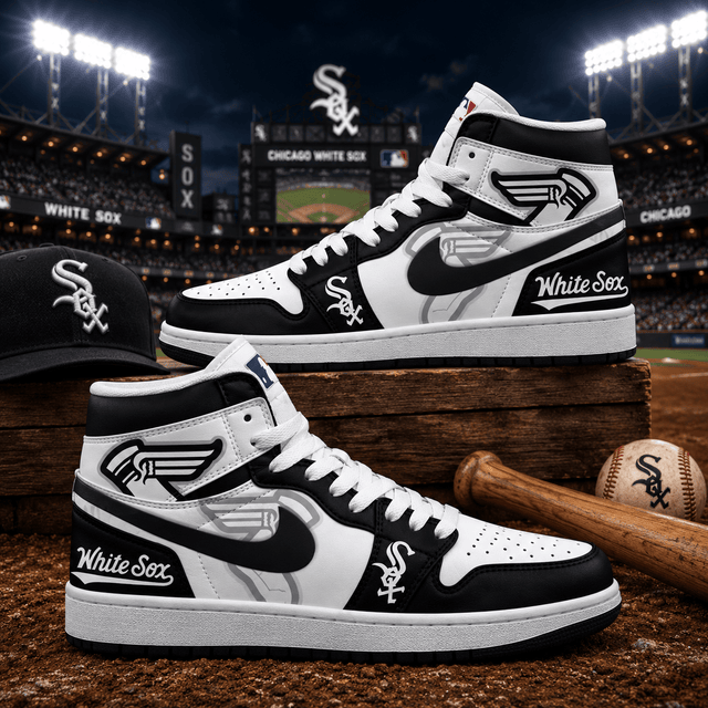 Chicago White Sox Black White Baseball Pride AJ1 High Top Shoes for Baseball Fans