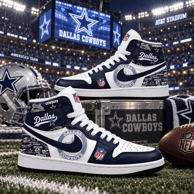 Dallas Cowboys Navy White Football Pride AJ1 High Top Shoes for Football Fans
