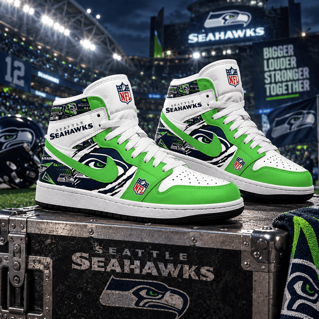 Seattle Seahawks Green Navy Football Pride AJ1 High Top Shoes for Football Fans