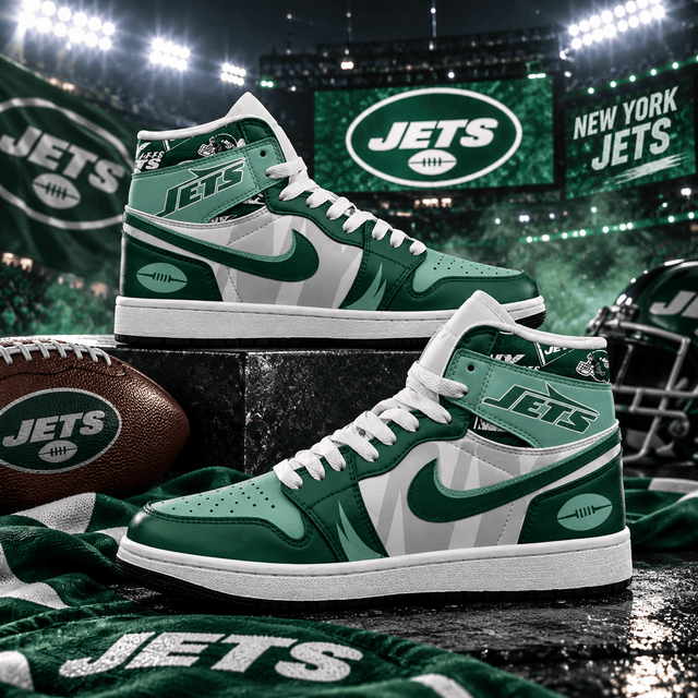 New York Jets Green White Football Pride AJ1 High Top Shoes for Football Fans