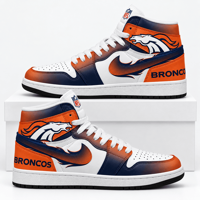 Denver Broncos Orange Navy Football Pride AJ1 High Top Shoes for Football Fans