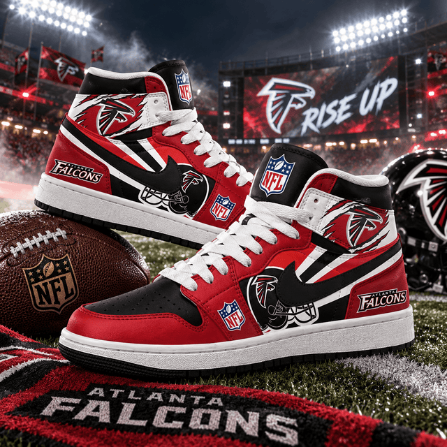 Atlanta Falcons Red Black Football Pride AJ1 High Top Shoes for Football Fans