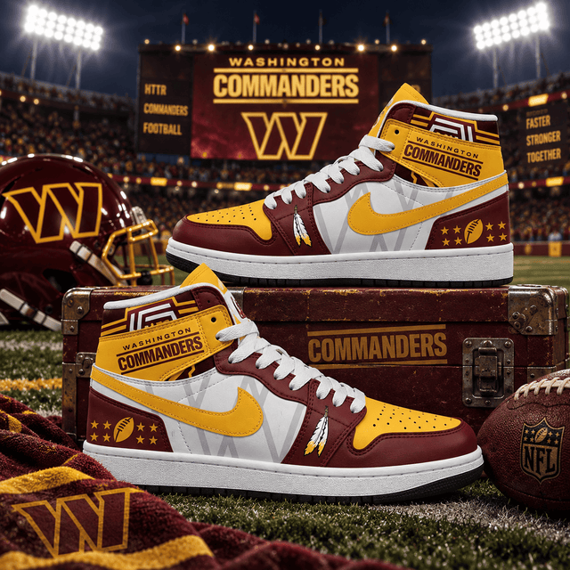 Washington Commanders Burgundy Gold Football Pride AJ1 High Top Shoes for Football Fans