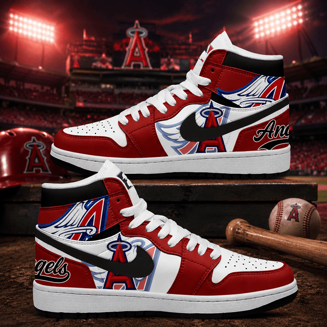 Los Angeles Angels Red White Black AJ1 High Top Shoes for Baseball Fans