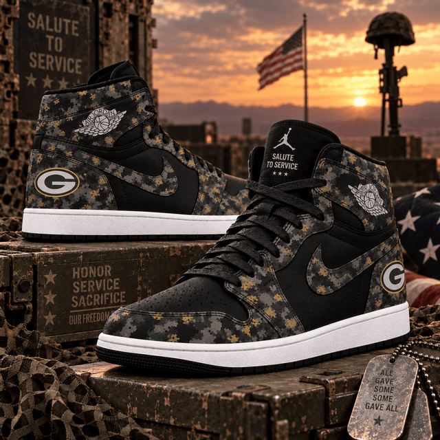 Green Bay Packers 2026 Salute to Service Black Camo AJ1 High Top Shoes