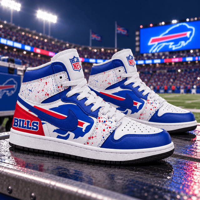 Buffalo Bills Blue Red White Football Pride AJ1 High Top Shoes for Football Fans