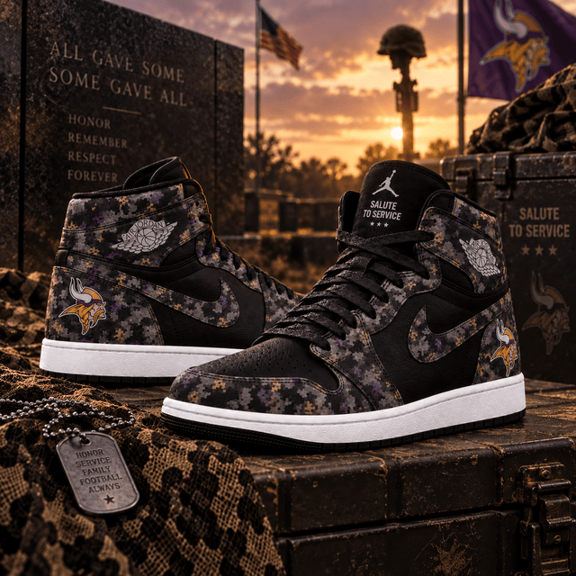 Minnesota Vikings 2026 Salute to Service Black Camo AJ1 High Top Shoes