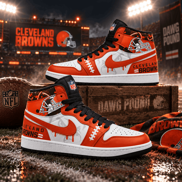 Cleveland Browns Orange White Football Pride AJ1 High Top Shoes for Football Fans