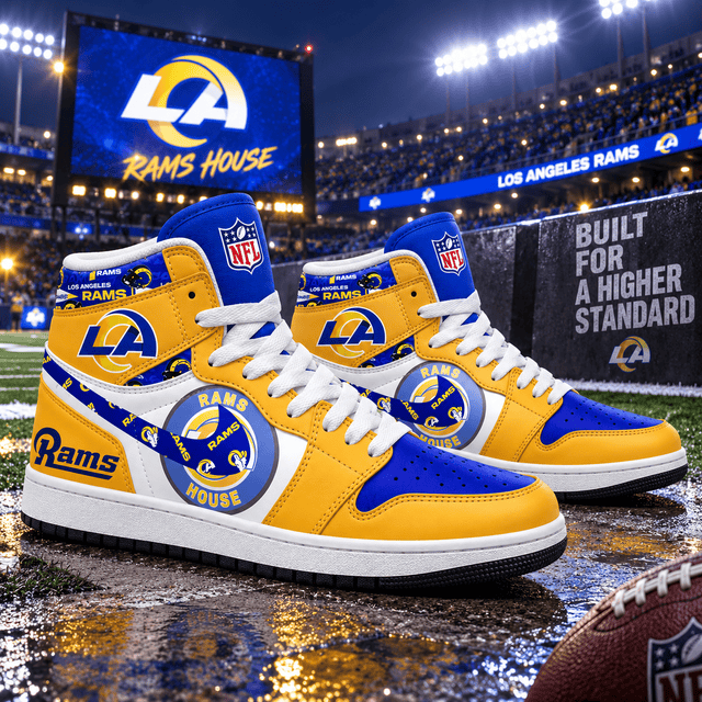 Los Angeles Rams Blue Gold Football Pride AJ1 High Top Shoes for Football Fans