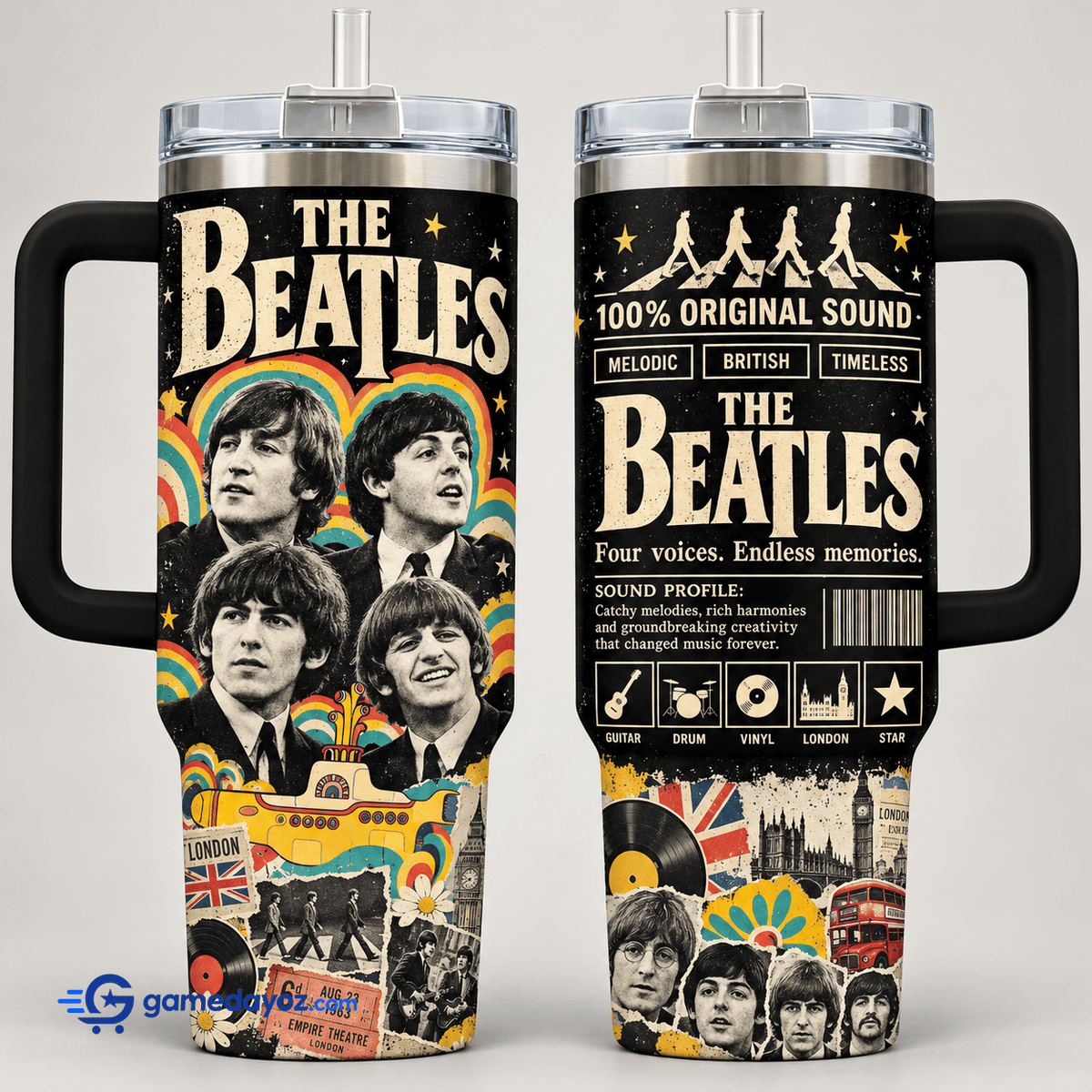 The Beatles Stainless Steel Tumbler With Handle for Fans