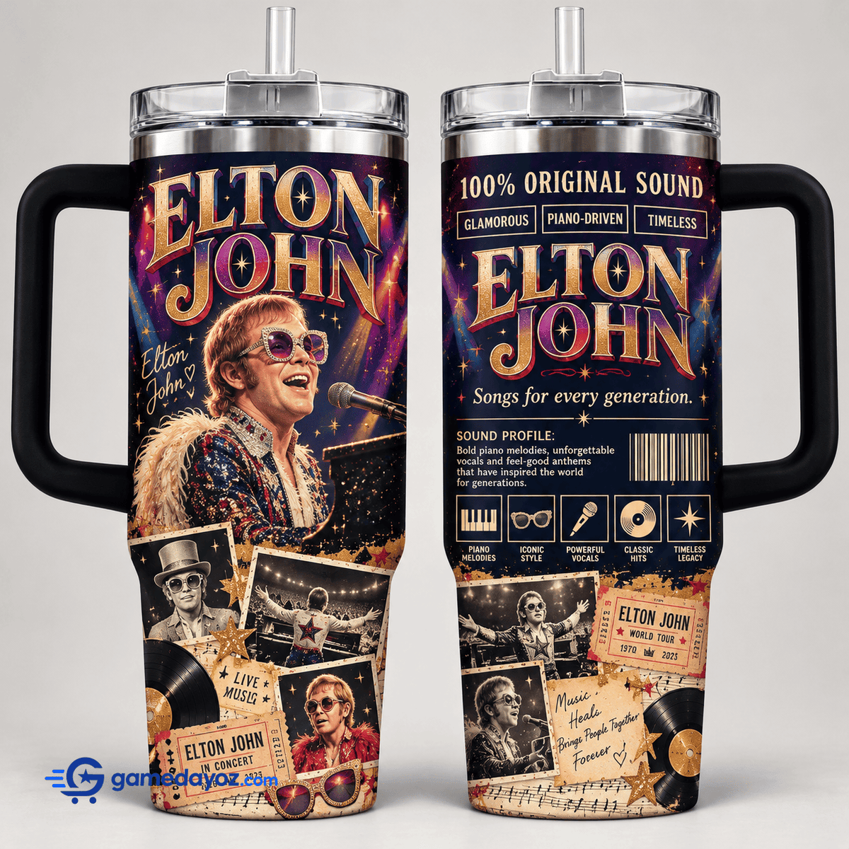 Elton John Stainless Steel Tumbler With Handle for Fans