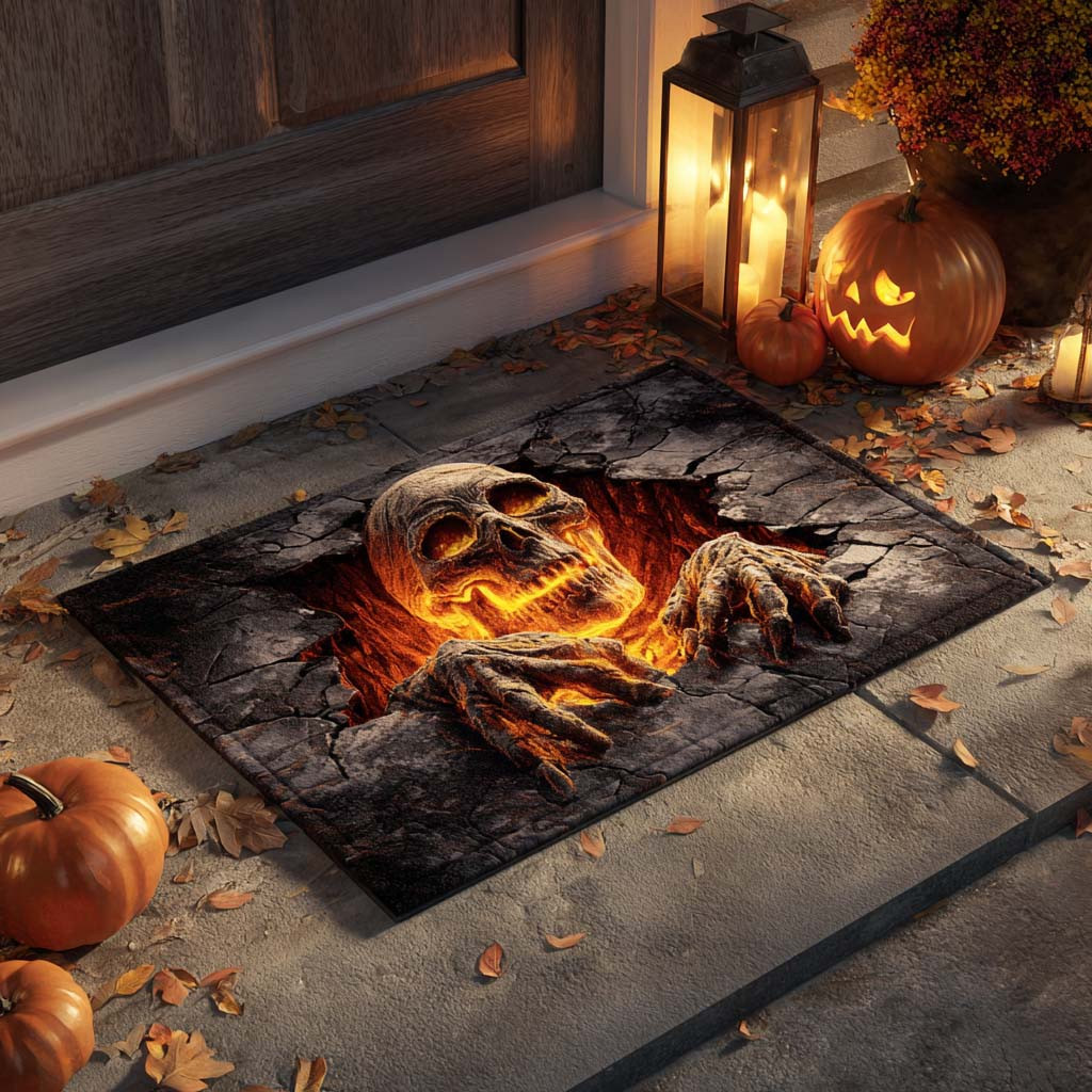 Flaming Skull Doormat NCU0XD888