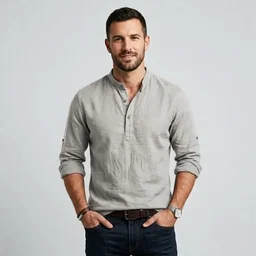 Natural grey linen cotton t shirt men front view