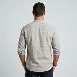 Back view of men's natural grey casual cotton linen shirt