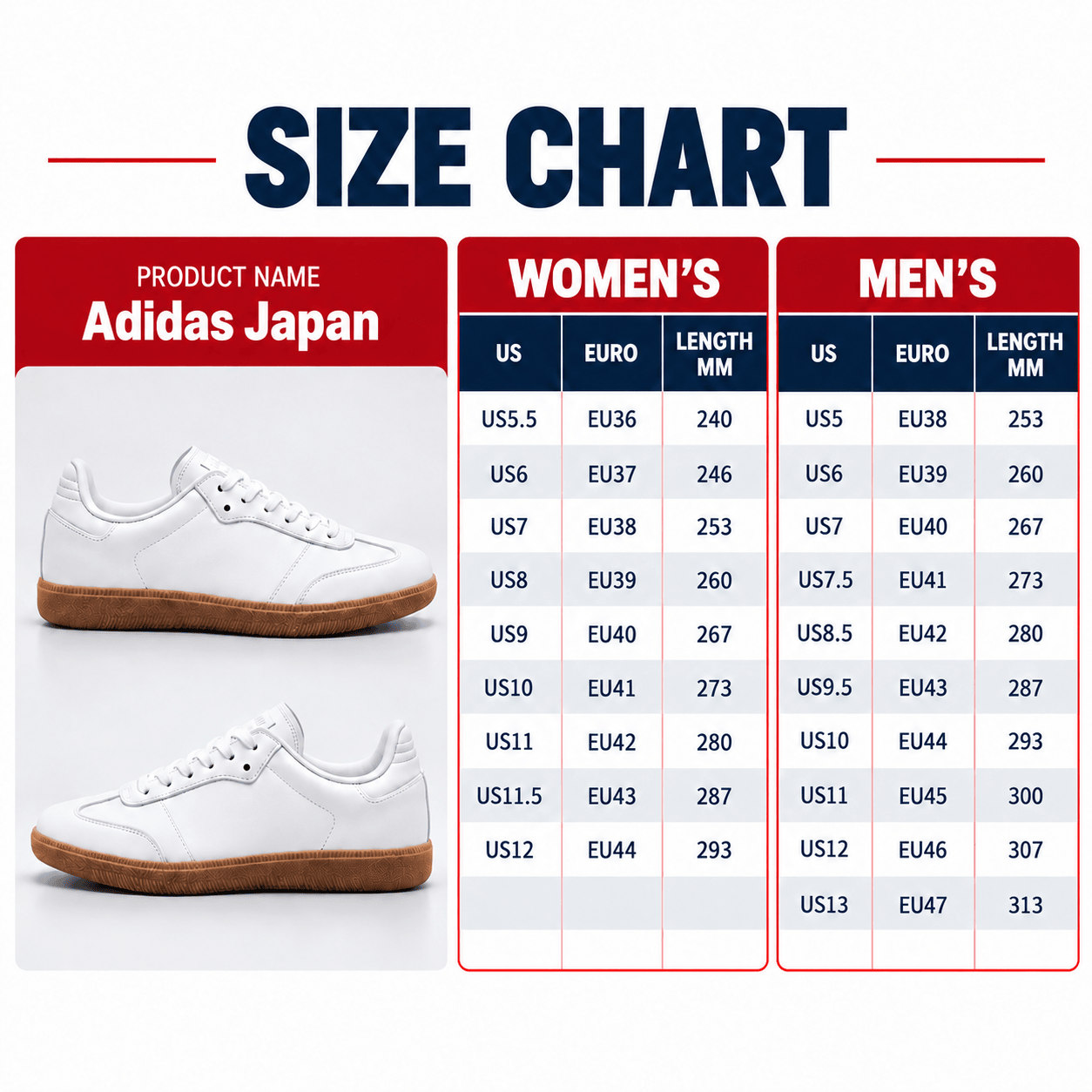 Sneaker size chart
