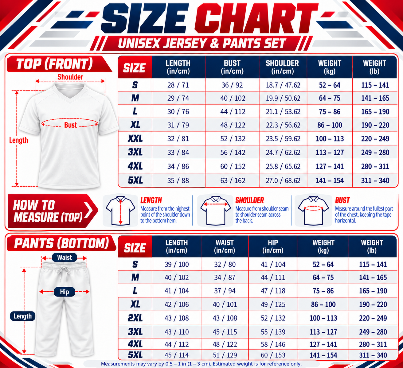 V-neck jersey and wide-leg pants size chart