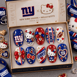 New York Giants | Premium NFL Hello Kitty Bow Glam Press-On Nails Football Fan Gift NDN image 1