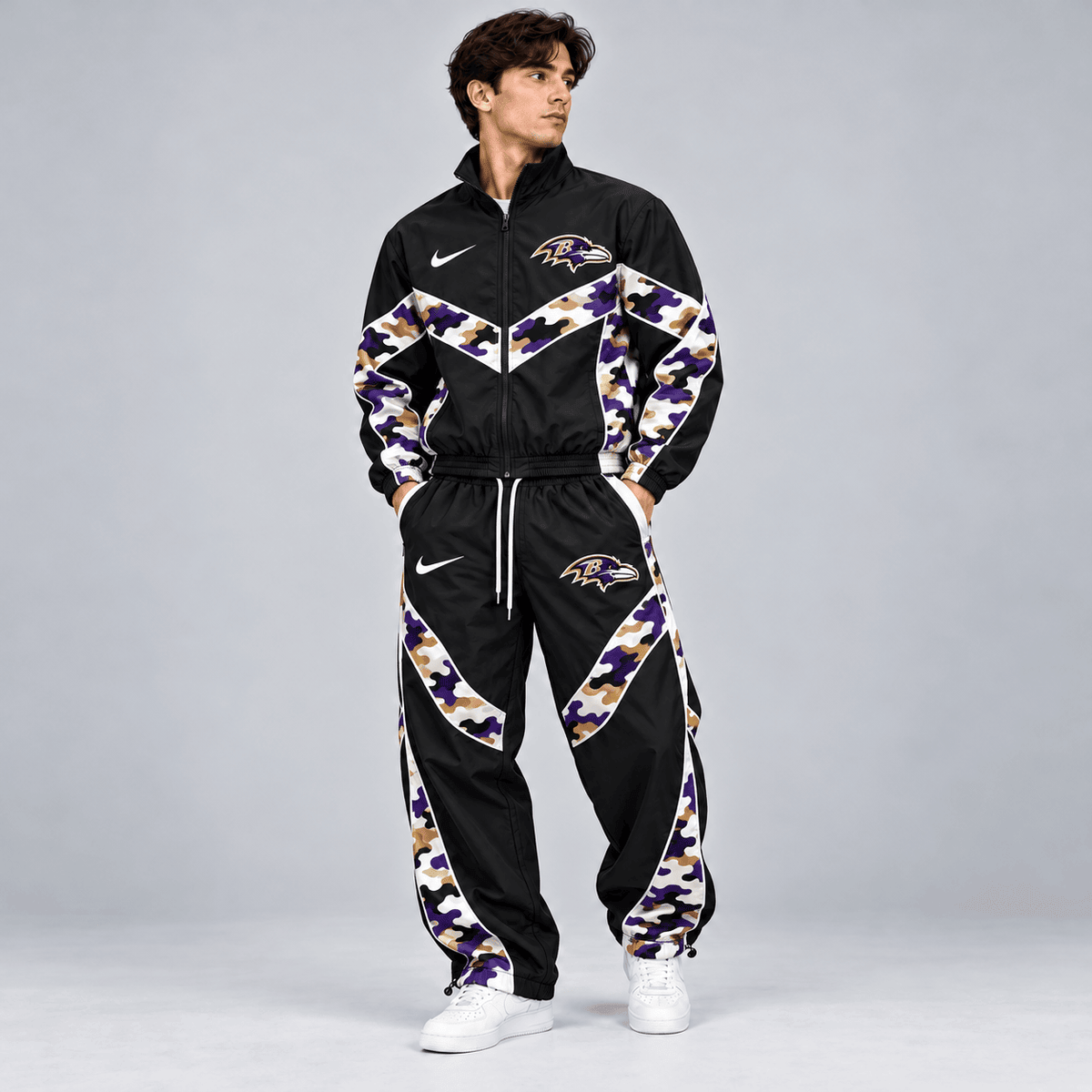 Baltimore Ravens | Premium NFL Team Camo Colorblock Full Zip Tracksuit Jacket & Jogger Pants Set NDN cover