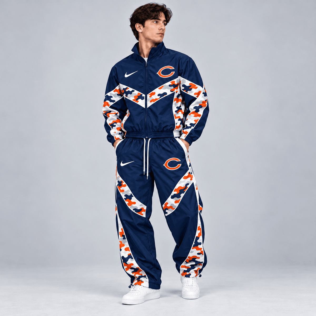 Chicago Bears | Premium NFL Team Camo Colorblock Full Zip Tracksuit Jacket & Jogger Pants Set NDN cover