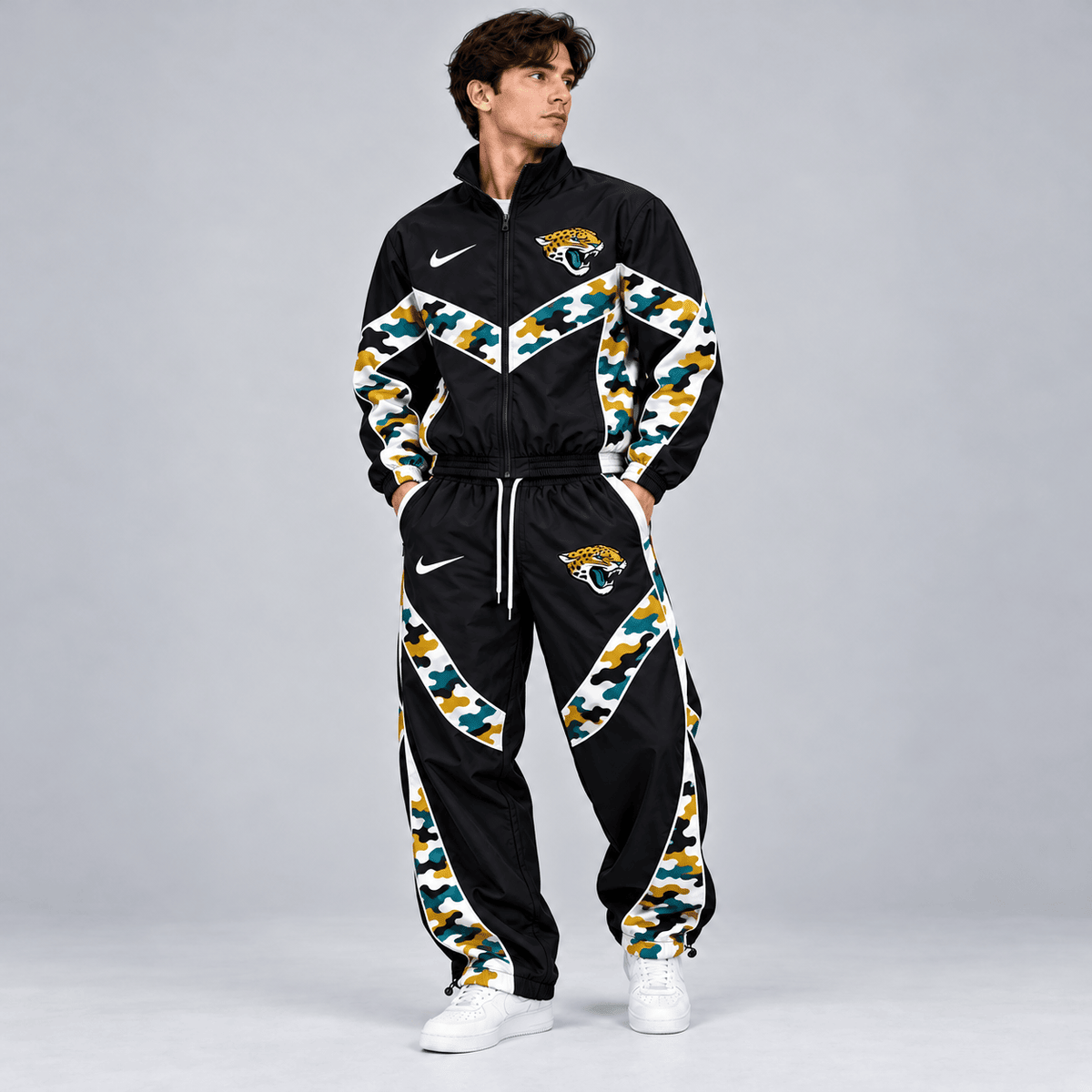 Jacksonville Jaguars | Premium NFL Team Camo Colorblock Full Zip Tracksuit Jacket & Jogger Pants Set NDN cover