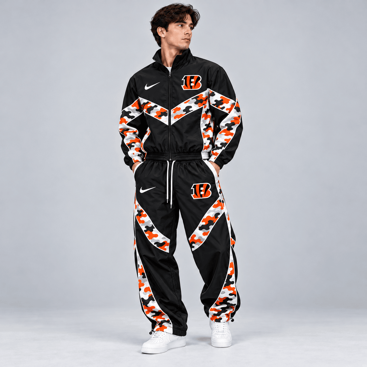 Cincinnati Bengals | Premium NFL Team Camo Colorblock Full Zip Tracksuit Jacket & Jogger Pants Set NDN cover