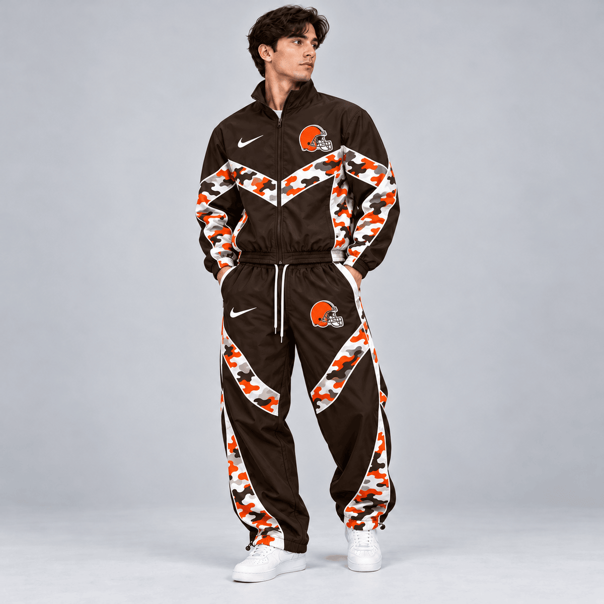 Cleveland Browns | Premium NFL Team Camo Colorblock Full Zip Tracksuit Jacket & Jogger Pants Set NDN cover