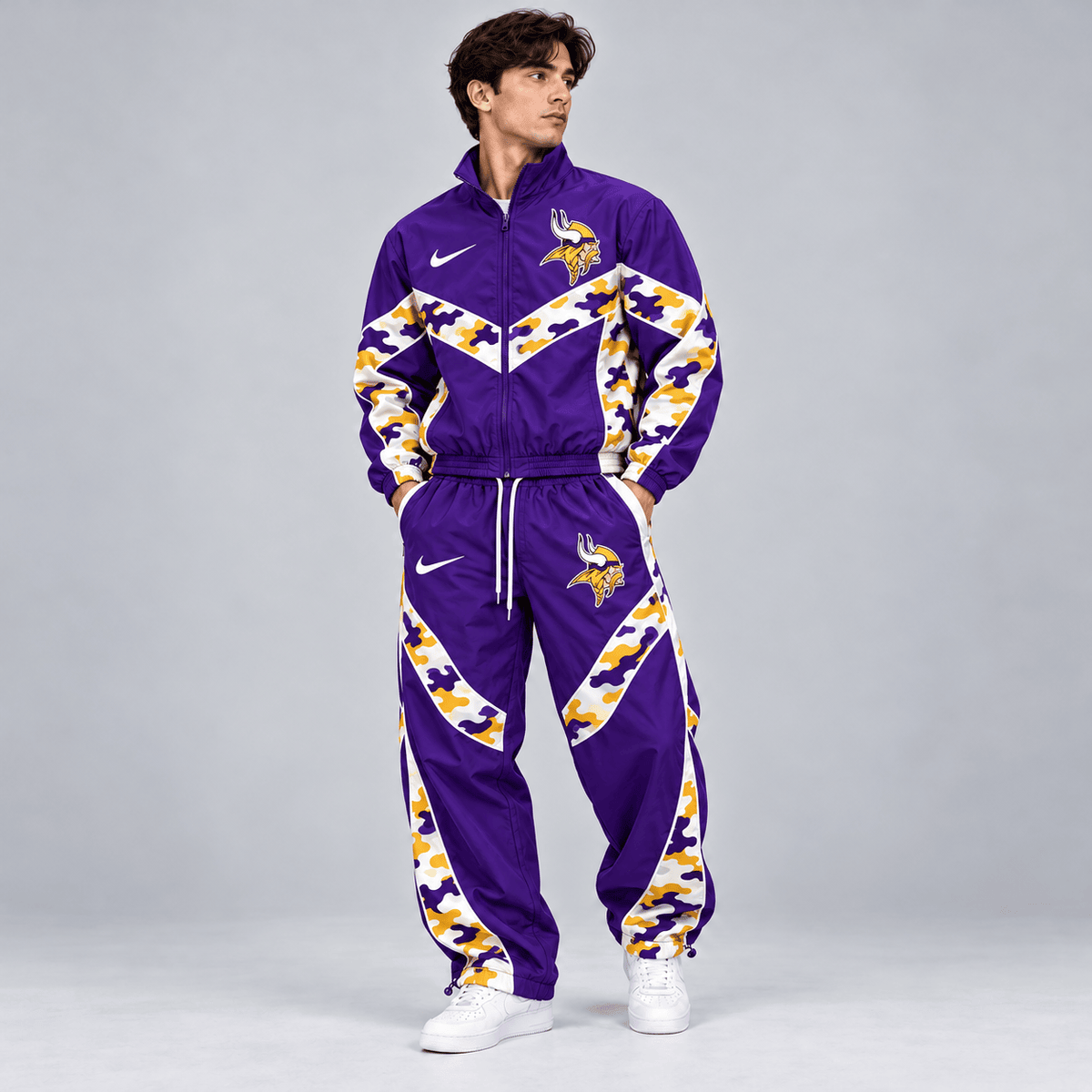 Minnesota Vikings | Premium NFL Team Camo Colorblock Full Zip Tracksuit Jacket & Jogger Pants Set NDN cover